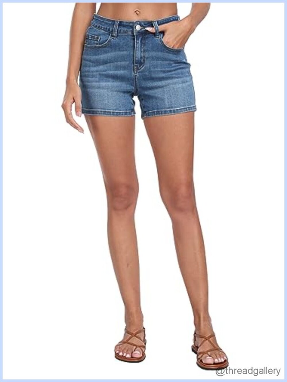 WAYRUNZ Women's Mid Rise Stretchy Bermuda Denim Shorts Fold Hem